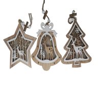 1.99 WOODEN ORNM 3ASTD 14X14X1CM LIGHT UP