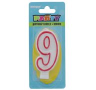 Red and White Molded Birthday Candle # 9  