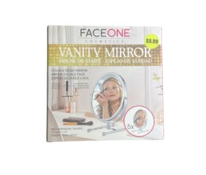 9.99 FACE ONE COSMETICS VANITY MIRROR DOUBLE-SIDED, 5X ZOOM – 7.3 X 5.9 X 13.2 INCHES