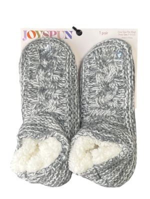 3.99 JOYSPUN KNIT SLIPPER SOCKS FAUX FUR GREY