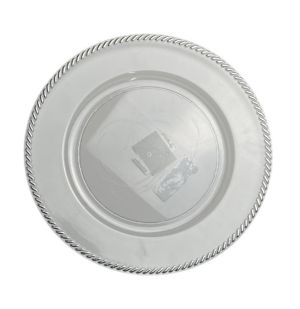 1.99 CLEAR PLATE CHARGER WITH SILVER RIMS