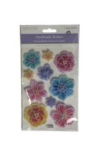 WHITE GLITTER FLORAL HANDMADE STICKERS 3D