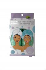 2.99 MICROFIBER TWIST TURBAN AND BOUFFANT SHOWER CAP