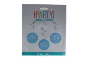 BLUE BABY SHOWER HANGING SWIRLS 3 CT  