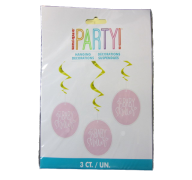PINK BABY SHOWER HANGING SWIRL 3 CT  